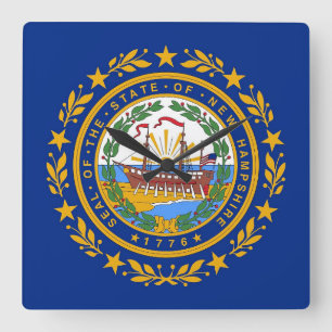 Horloge Carrée Wall Clock with Flag of New Hampshire, USA
