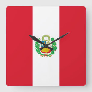 Horloge Carrée Wall Clock with Flag of Pérou