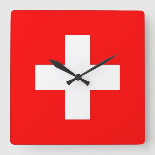 Horloge Carrée Wall Clock with Flag of Switzerland (Recto)
