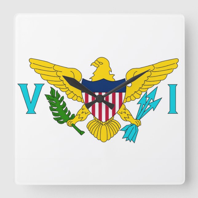 Horloge Carrée Wall Clock with Flag of Virgin Islands, États-Unis (Recto)