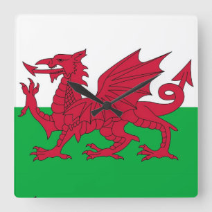 Horloge Carrée Wall Clock with Flag of Wales