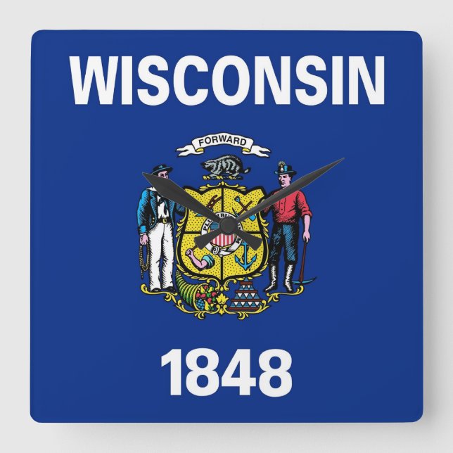 Horloge Carrée Wall Clock with Flag of Wisconsin, USA (Recto)