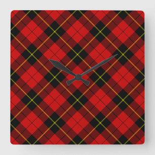 Horloge Carrée Wallace tartan rouge noir plaid