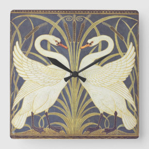 Horloge Carrée Walter Crane Swan, Rush Et Iris Art Nouveau