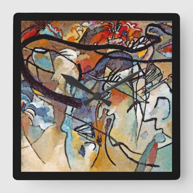 Horloge Carrée Wassily Kandinsky - Composition Cinq Art Abstrait (Recto)