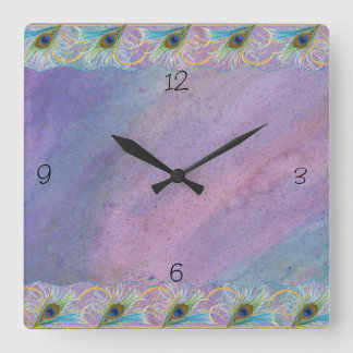Horloge Carrée Water-coclor Peacock Glory