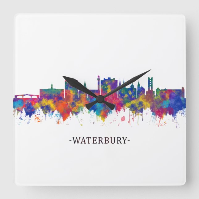 Horloge Carrée Waterbury Connecticut Skyline (Recto)