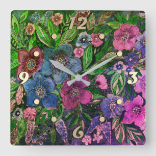 Horloge Carrée Watercolor, flower garden