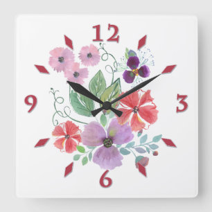 Horloge Carrée Watercolor flowers