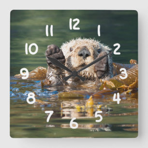 Horloge Carrée Waving Sea Otter