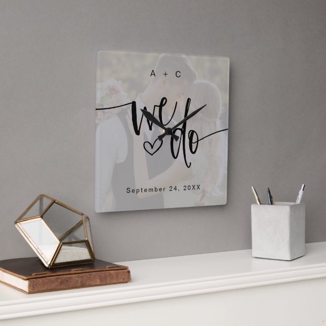 Horloge Carrée We Do Script Photo Wedding Anniversary (Bureau)