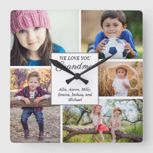 Horloge Carrée We Love You Grandma Custom 5 Photo Child Family