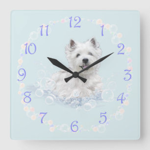 Horloge Carrée Westie Bath Time