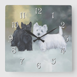Horloge Carrée Westie Scottie hiver