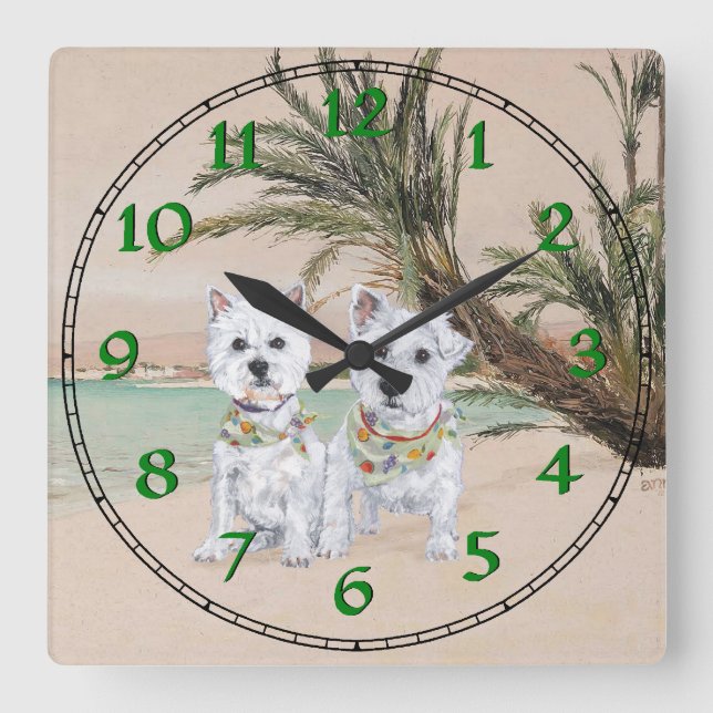 Horloge Carrée Westies on Palmy Beach (Recto)