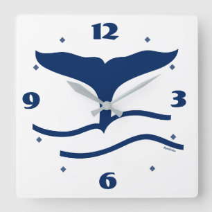 Horloge Carrée Whales Tail Outline Navy