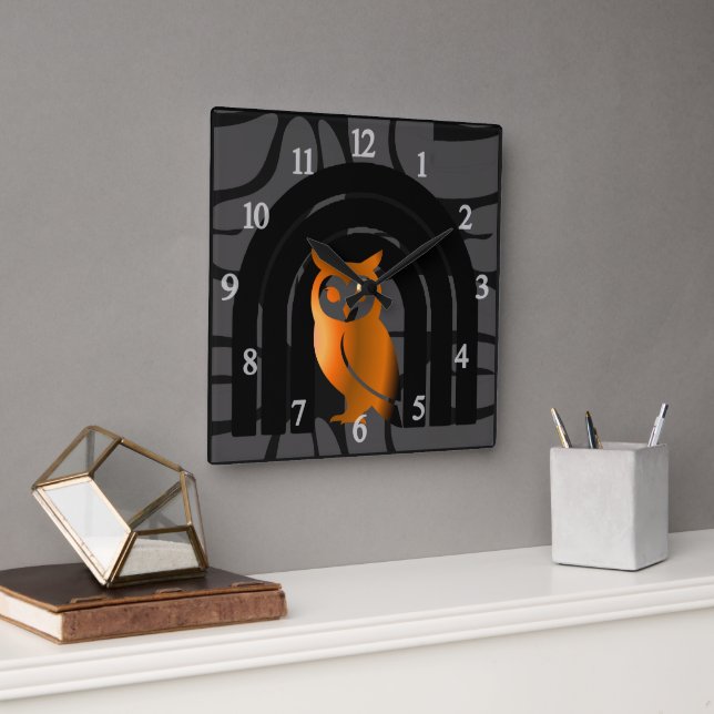 Horloge Carrée Whimsical Boho Owl & Tropical Monstera Leaf (Bureau)