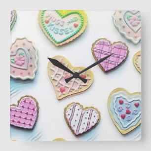 Horloge Carrée Whimsical mignon coeurs coloré Dessin