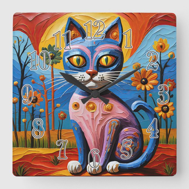 Horloge Carrée Whiskers Whimsical sauvage (Recto)