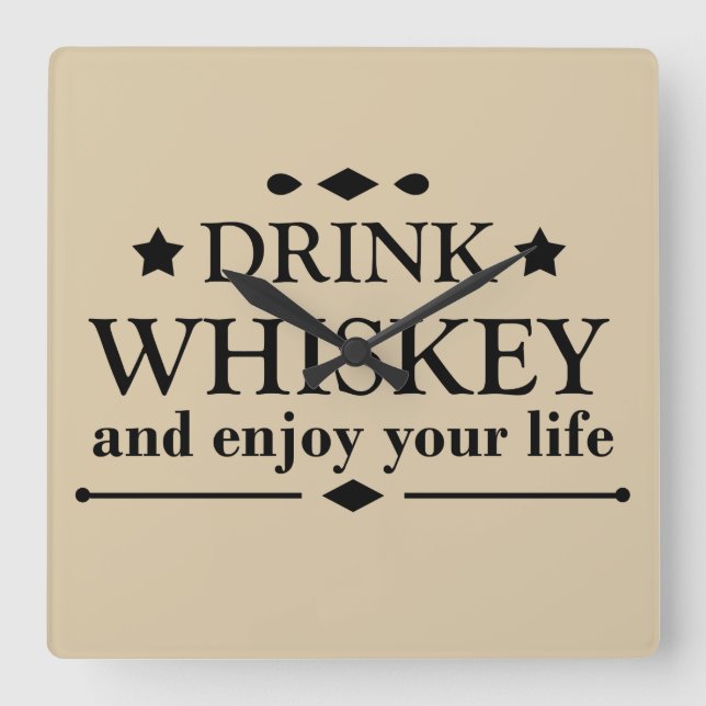 Horloge Carrée Whiskey cite d'amusants propos d'alcool (Recto)