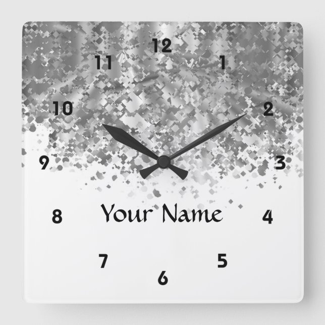 Horloge Carrée White and Faux glitter personalized (Recto)