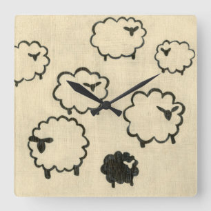 Horloge Carrée White & Black Sheep on Cream Background