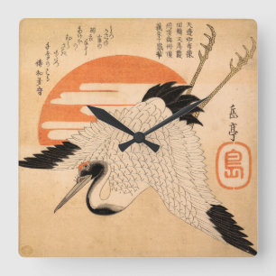 Horloge Carrée White Crane Flying across the Sun's Disc