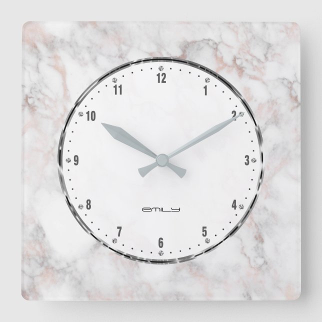 Horloge Carrée White Faux Marble Rose-Gold (Recto)