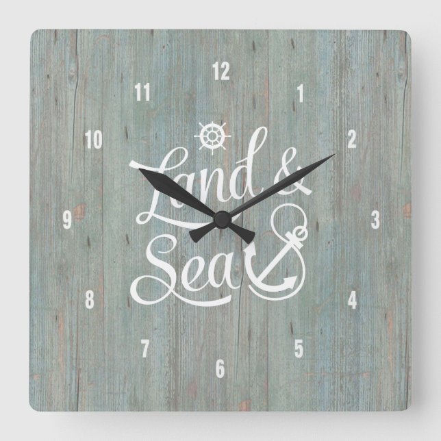 Horloge Carrée White Land & Sea Nautical Anchor Text Design (Recto)