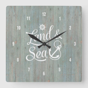 Horloge Carrée White Land & Sea Nautical Anchor Text Design