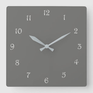 Horloge Carrée White Script Numbers On Grey wccn