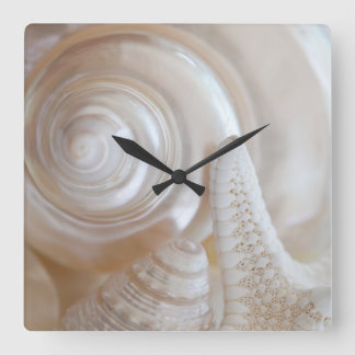 Horloge Carrée White Seashell Starfish Tropical Beach Sea Shells