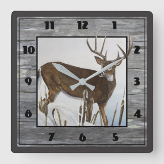 Horloge Carrée Whitetail Deer Rustic