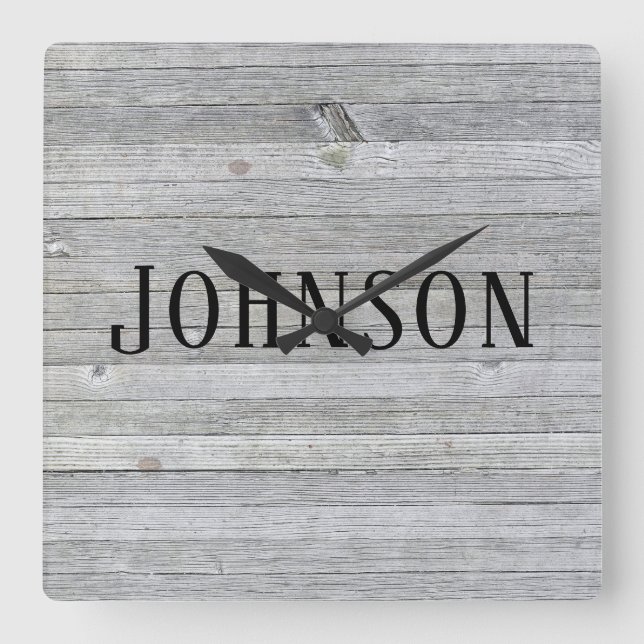 Horloge Carrée whitewashed wood family name (Recto)