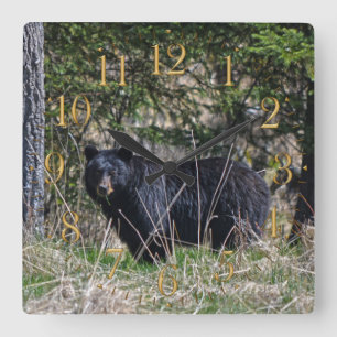 Horloge Carrée Wild Black Bear & Forest Wildlife Photo Wall Clock