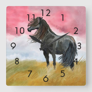 Horloge Carrée Wild Black Horse Mustang