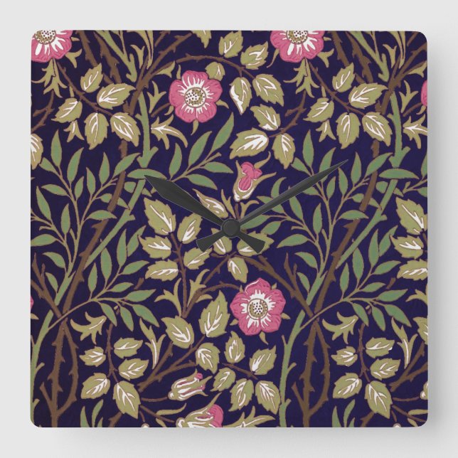 Horloge Carrée William Morris Briquet Floral Art nouveau (Recto)