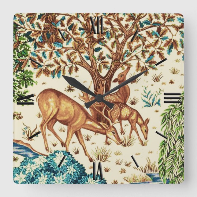 Horloge Carrée William Morris Deer par une Tapisserie Brook Beige (Recto)