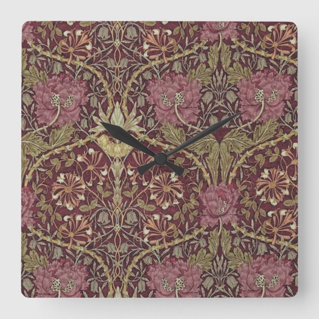Horloge Carrée William Morris, Honeysuckle, floral. (Recto)