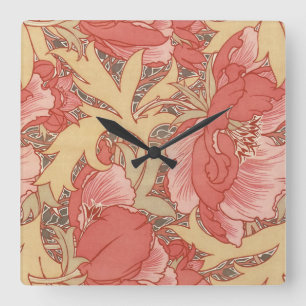 Horloge Carrée William Morris Poppies Floral Art