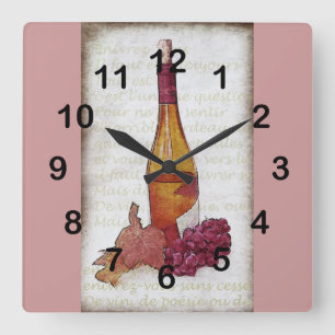 Horloge Carrée wine bottle, grapes and grape leaf