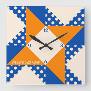 Horloge Carrée Winged Square- Blue & Orange