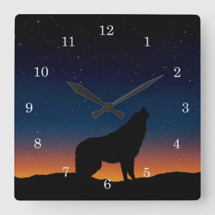 Horloge Carrée Wolf Howling Silhouette à l'horloge murale du couc