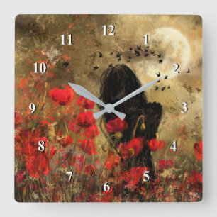 Horloge Carrée Woman In Poppy Field
