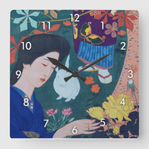 Horloge Carrée Woman in the Flower Garden, Goyō Hashiguchi