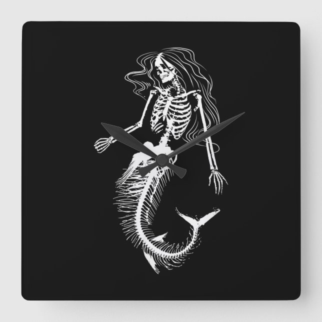 Horloge Carrée Womens Funny Halloween Mermaid Skeleton (Recto)
