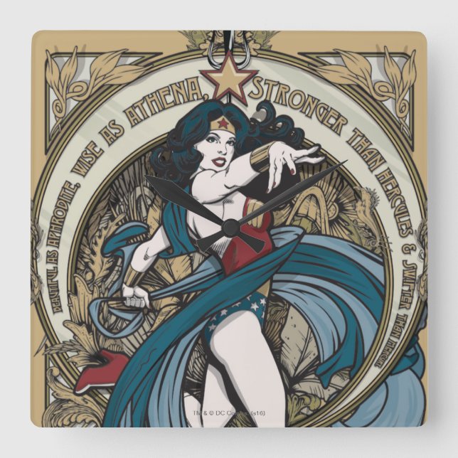 Horloge Carrée Wonder Woman Art Nouveau Panel (Recto)
