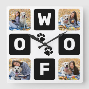 Horloge Carrée Woof Paw Prints Pet Dog Lover Photo Square Wall Cl