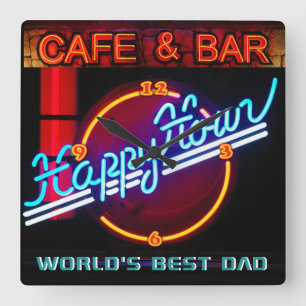 Horloge Carrée World's BEST DAD BAR CLOCK DEN MANCAVE NEON