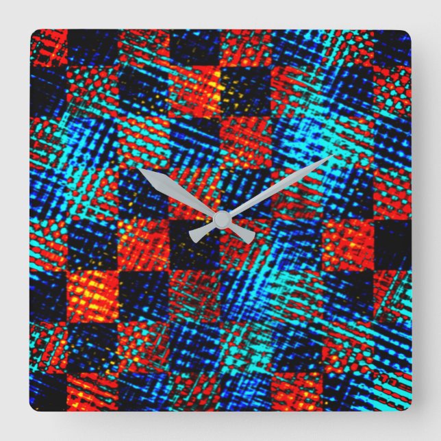 Horloge Carrée Xadrez azul, laranja, faux sujo ou manchado. (Recto)